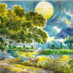 《湖水月夜．明月映湖》山水畫