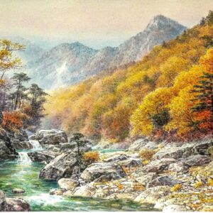 秋景山水彩墨畫