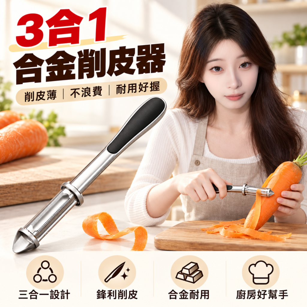 3合1合金削皮器｜多功能蔬果削皮刀｜不鏽鋼刨皮器｜薄削省食材｜廚房料理好幫手