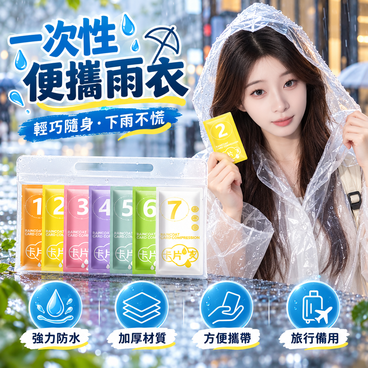 便攜式卡片雨衣|一次性輕便雨衣|壓縮迷你雨衣|隨身應急雨披|旅遊露營機車備用雨衣|多色隨機/多色可選