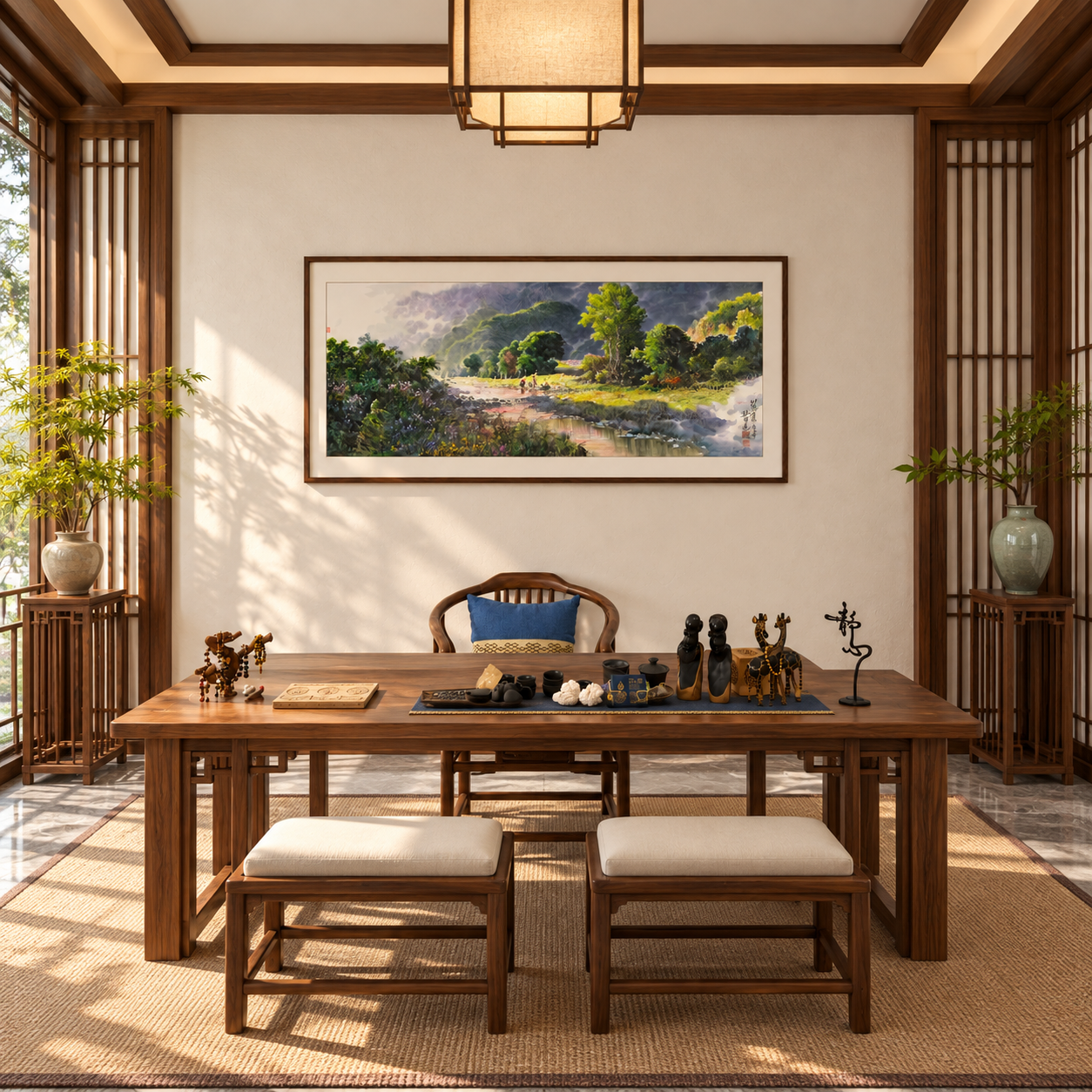 金色山川畫作空間展示