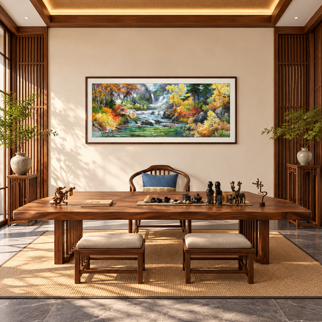 松林飛瀑畫作空間展示