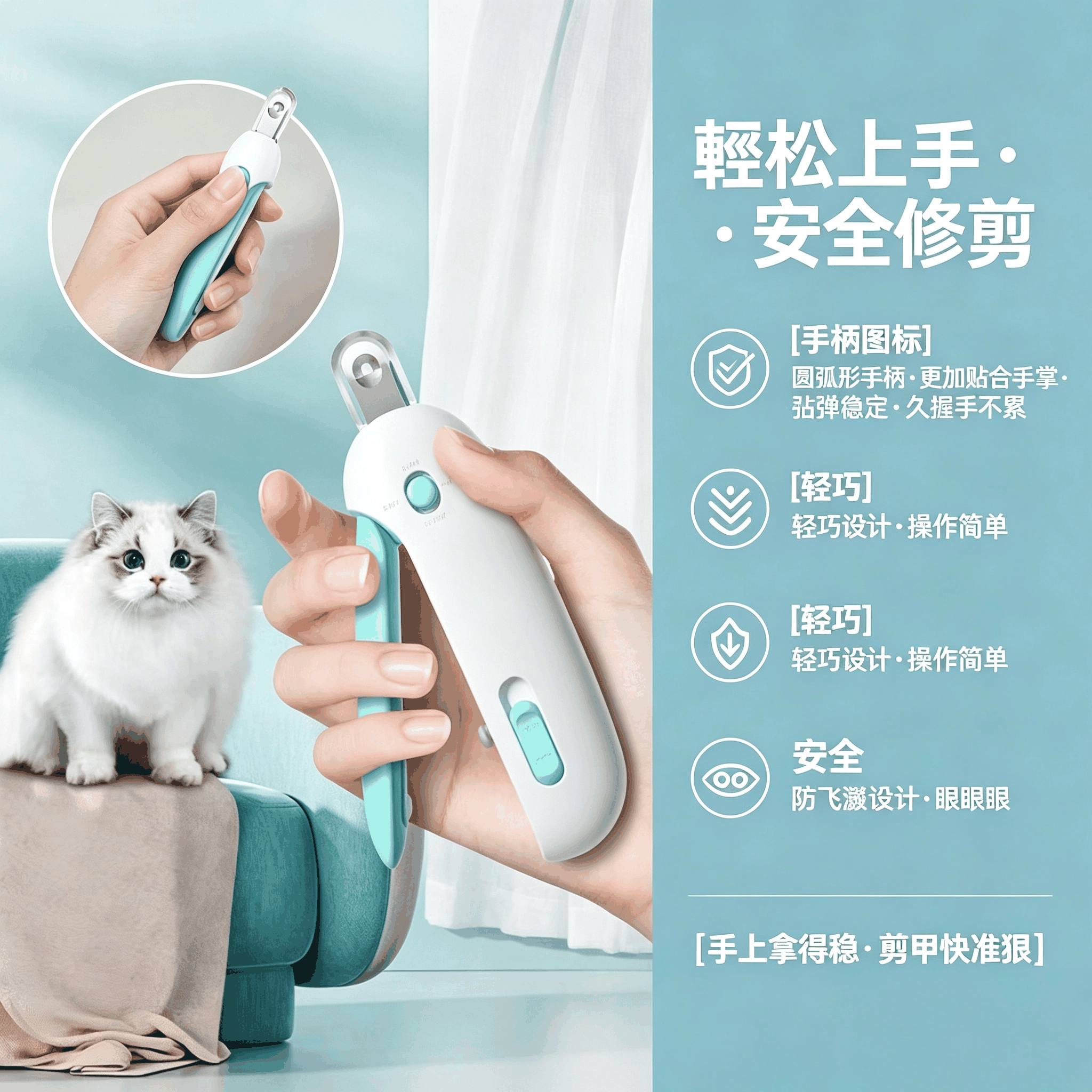 寵物推推剪|引力式貓狗指甲剪・孔徑可調防飛濺|藍色/粉色:圖片 2