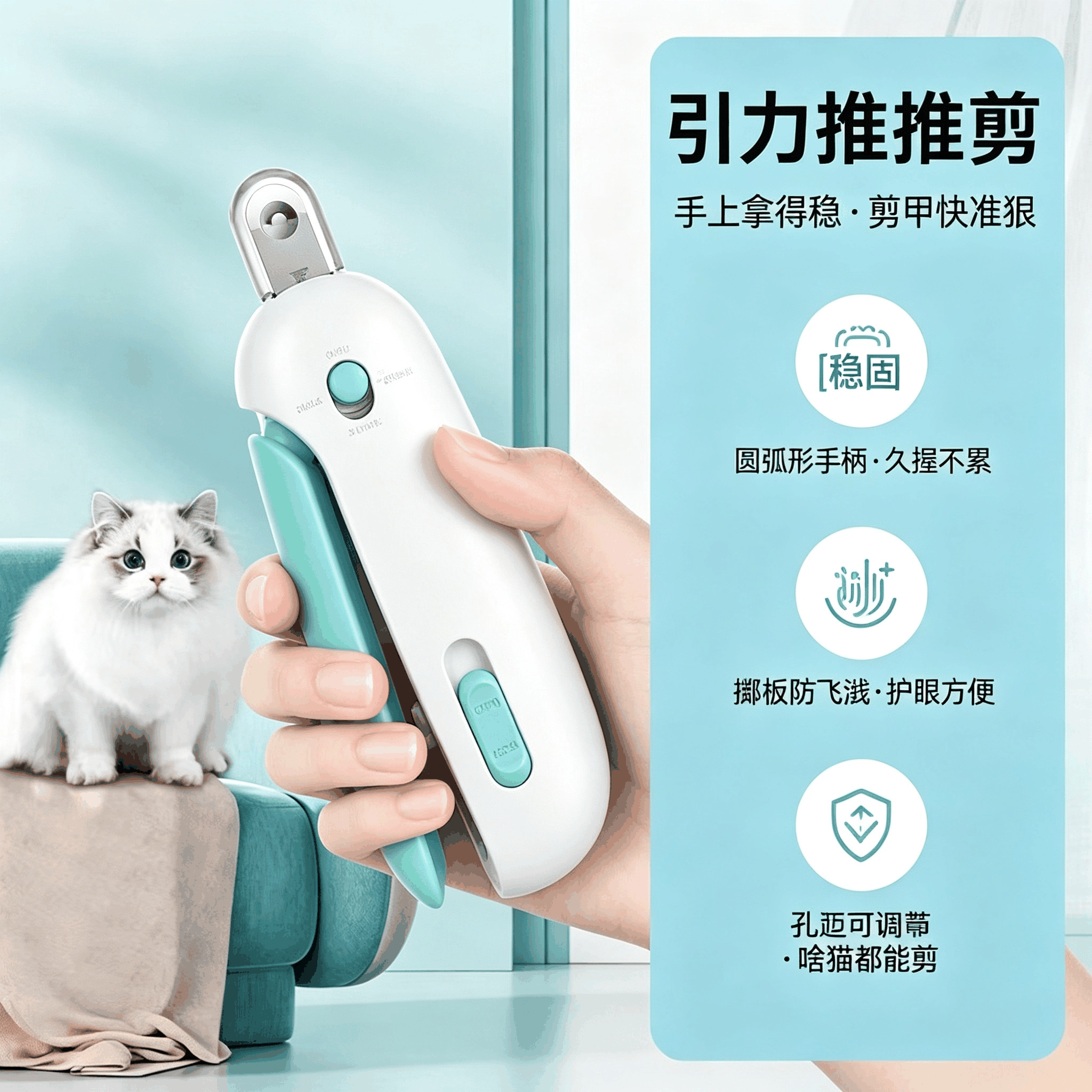 寵物推推剪|引力式貓狗指甲剪・孔徑可調防飛濺|藍色/粉色:圖片 4