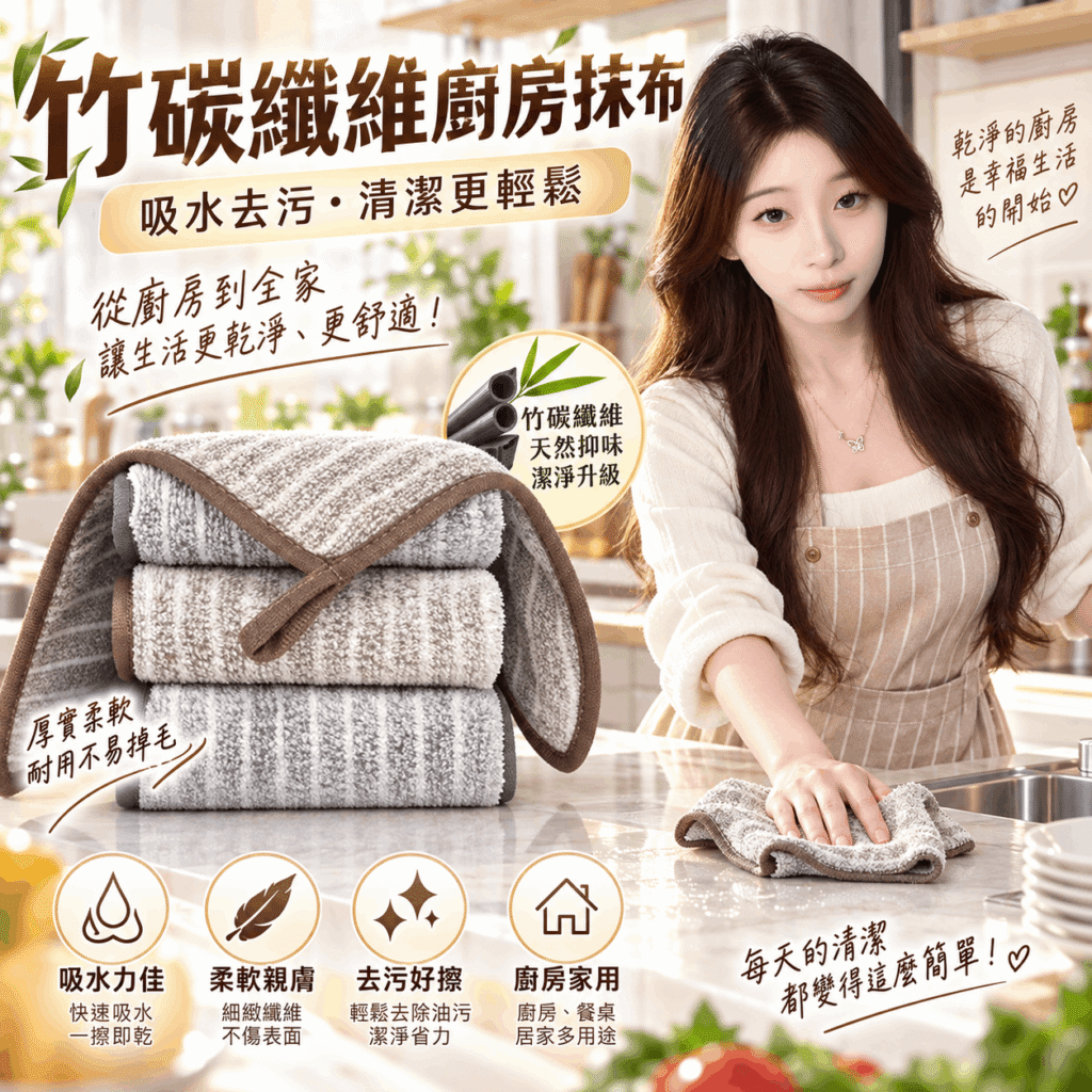 竹炭條紋吸水抹布|廚房清潔布|25×25/30×30cm多色可選