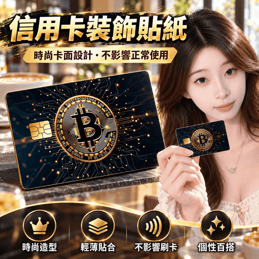 比特幣主題卡片貼紙｜虛擬幣與黃金圖樣兩款可選