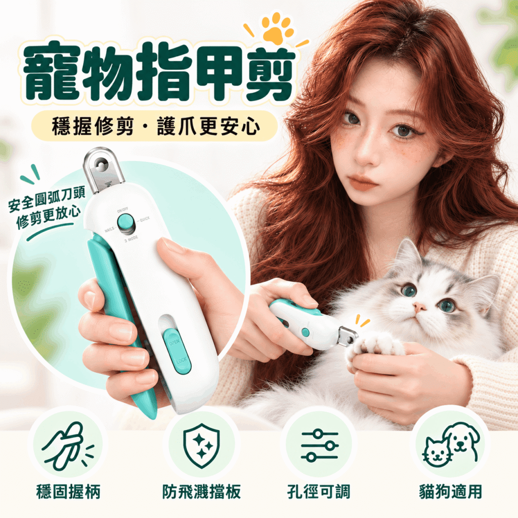 寵物推推剪｜引力式貓狗指甲剪・孔徑可調防飛濺｜藍色／粉色
