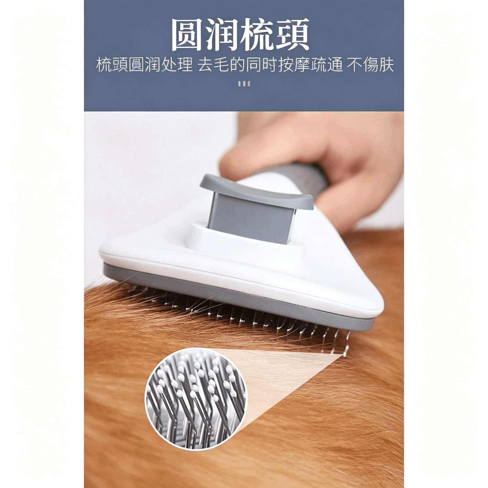 【梳理毛髮更順手】貓狗按鍵退毛針梳|粉色/藍色/灰色可選:圖片 6