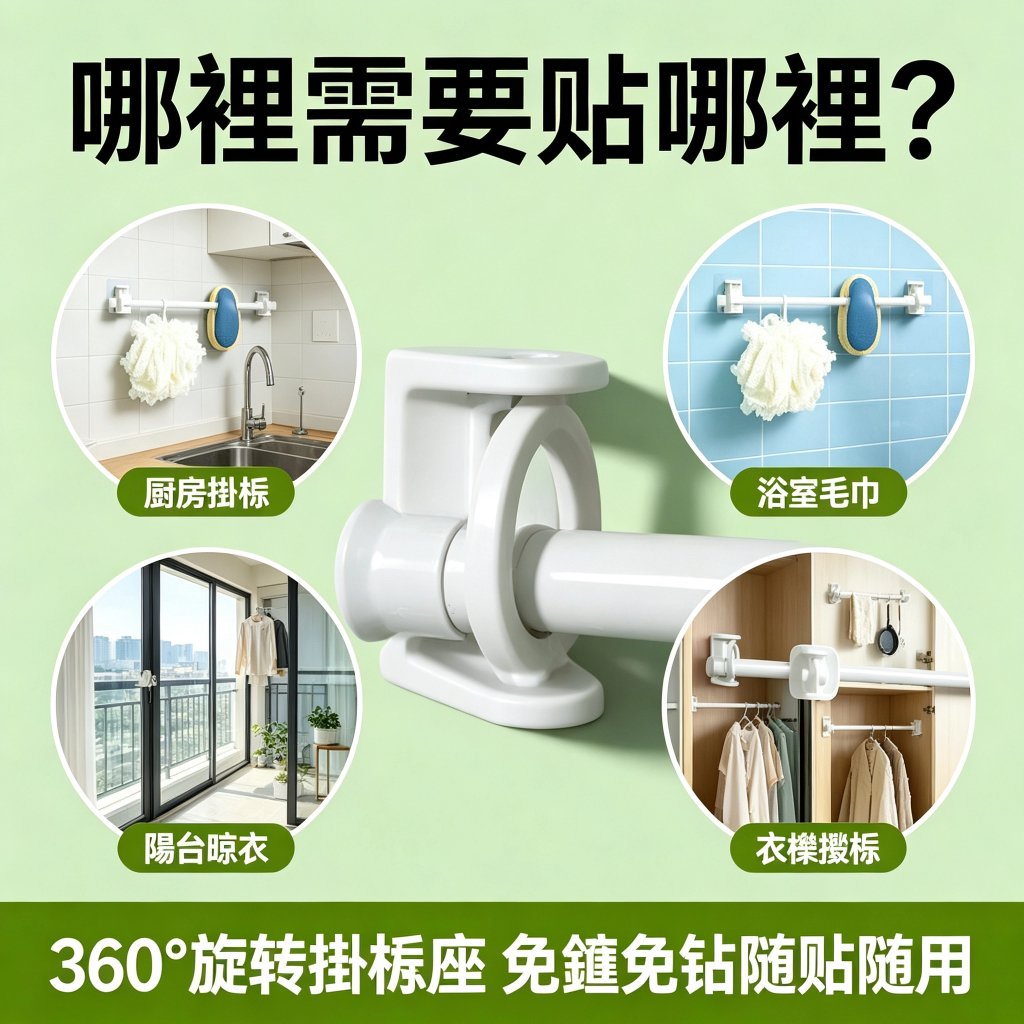 360度旋轉圓環掛勾 伸縮桿掛架 免打孔 窗簾掛環 固定支撐架【台灣出貨】:圖片 6