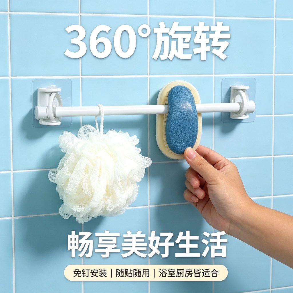 360度旋轉圓環掛勾 伸縮桿掛架 免打孔 窗簾掛環 固定支撐架【台灣出貨】:圖片 9