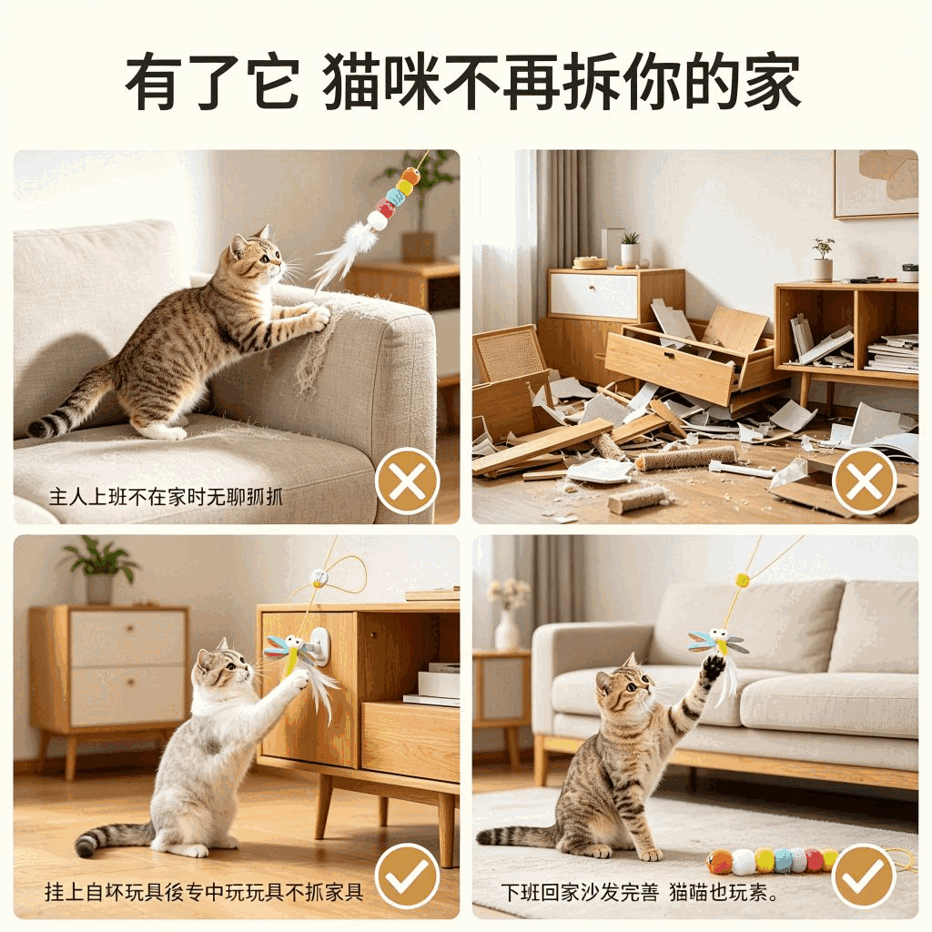掛門式可【台灣出貨】調節逗貓棒 吸盤懸掛毛球羽毛逗貓玩具 帶鈴鐺貓咪自嗨解悶玩具 幼貓成貓通用:圖片 6